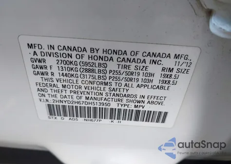 2013 Acura Mdx Advance Package from USA, damaged, VIN 2HNYD2H67DH513950